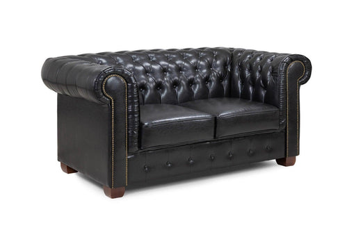 Chesterfield Leather 2 Seater - Black - Couchek