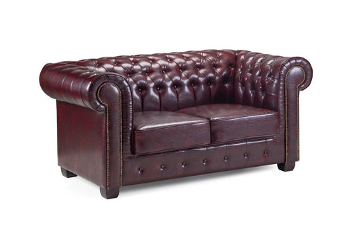 Chesterfield Leather 2 Seater - Oxblood - Couchek
