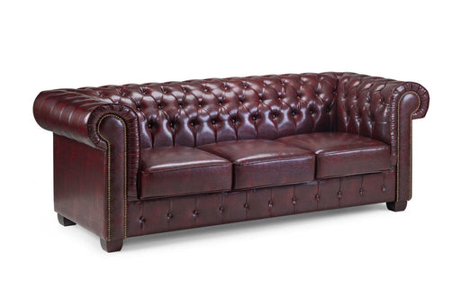 Chesterfield Leather 3 Seater - Oxblood - Couchek
