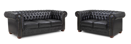 Chesterfield Leather Sofa Set - Black - Couchek