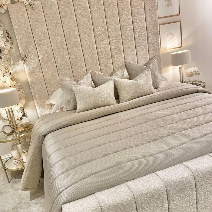 Nori Cream Boucle Luxury Panelled Bed - Couchek